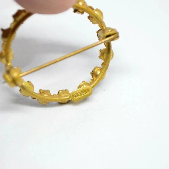 AUSTRIA Signed Blue Glass Rhinestone Brooch - Picture 5 of 5